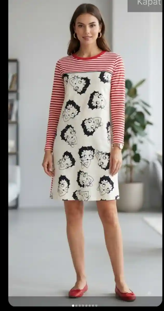 Betty boop desenli çizgili elbise ilan görseli