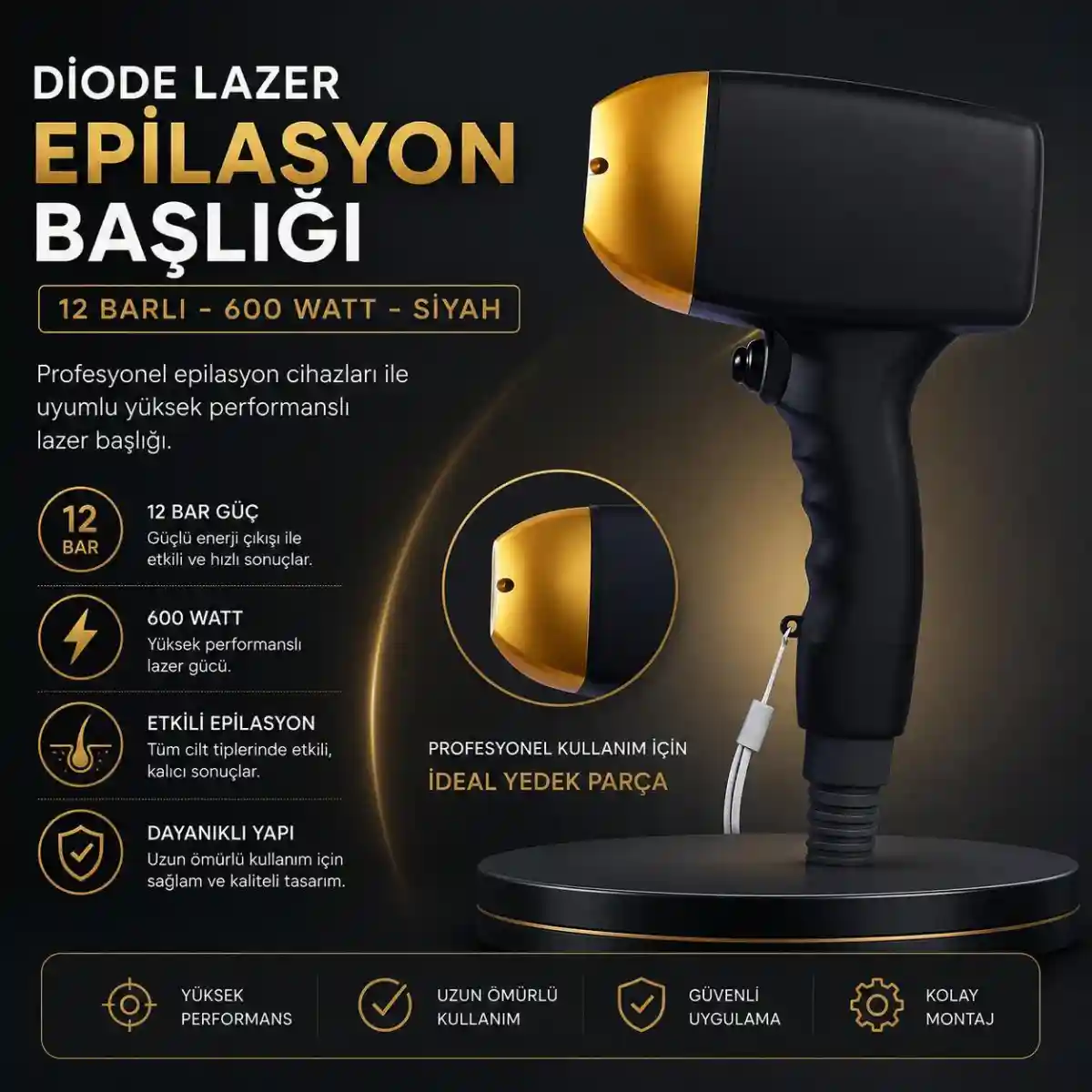 Diyot lazer epilasyon başlığı - siyah