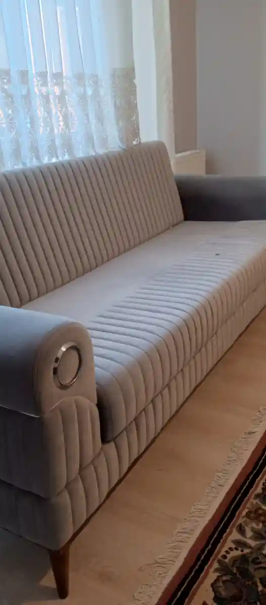 Gri kumaş üçlü koltuk