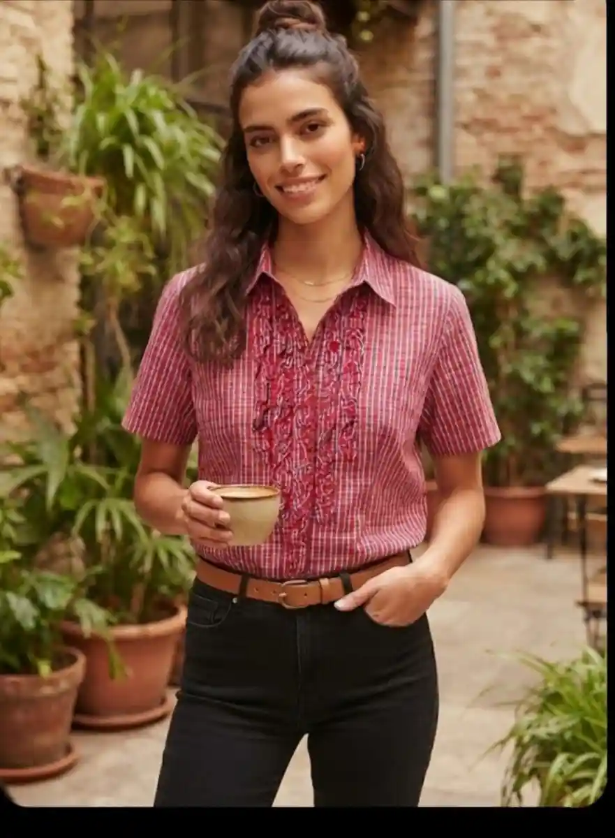 Kısa kollu desenli kadın gömlek.. true fashion marka