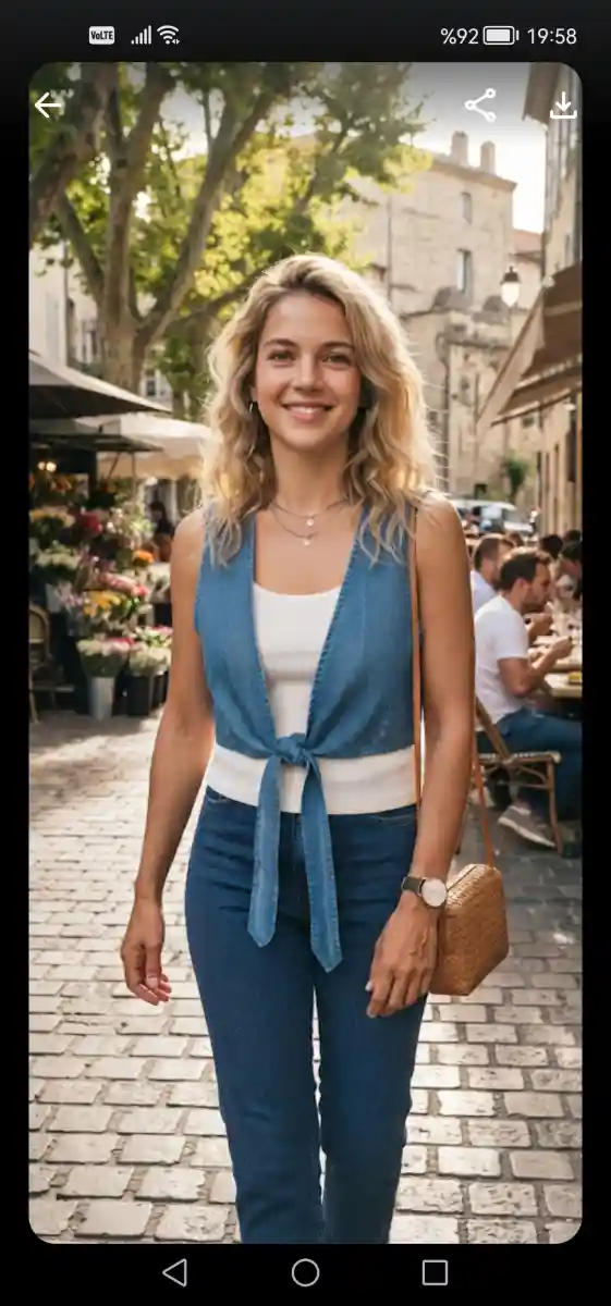 şık mavi  jean yelek
