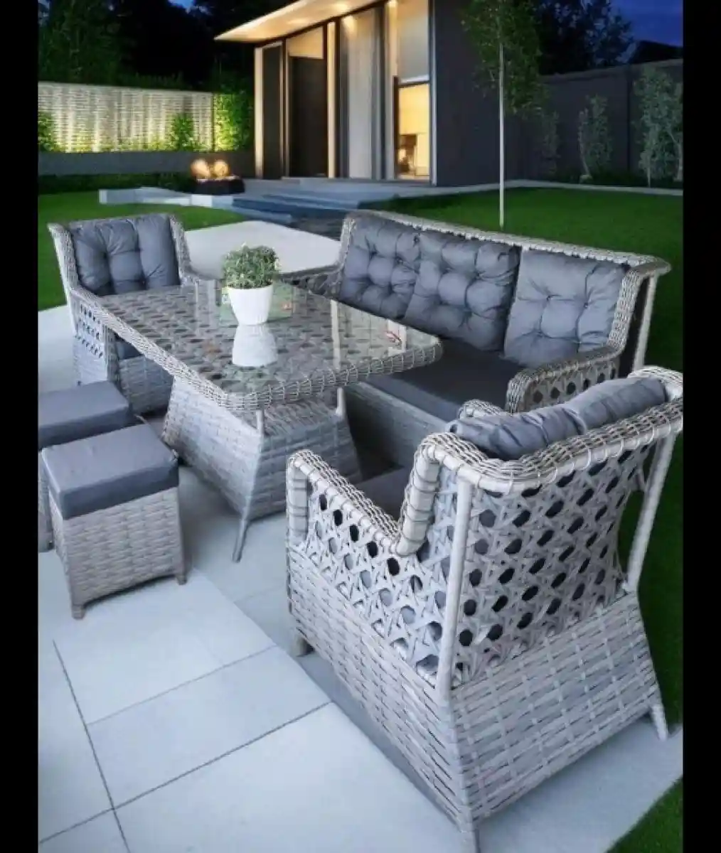 Gri rattan bahçe oturma grubu