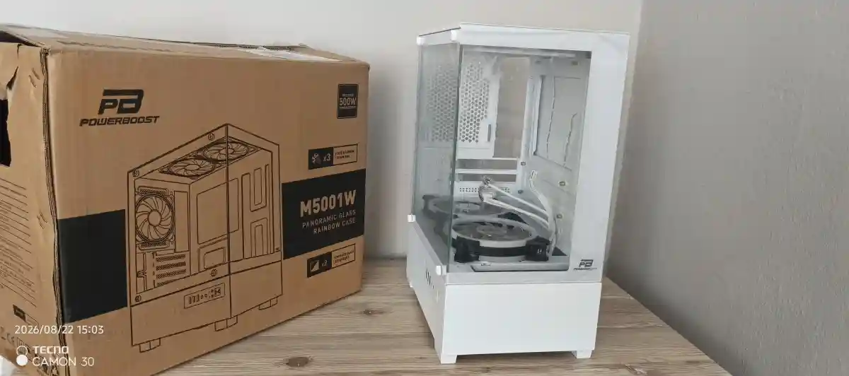 Powerboost beyaz akvaryum rgb atx bilgisayar kasası (4 rgb fanlı)