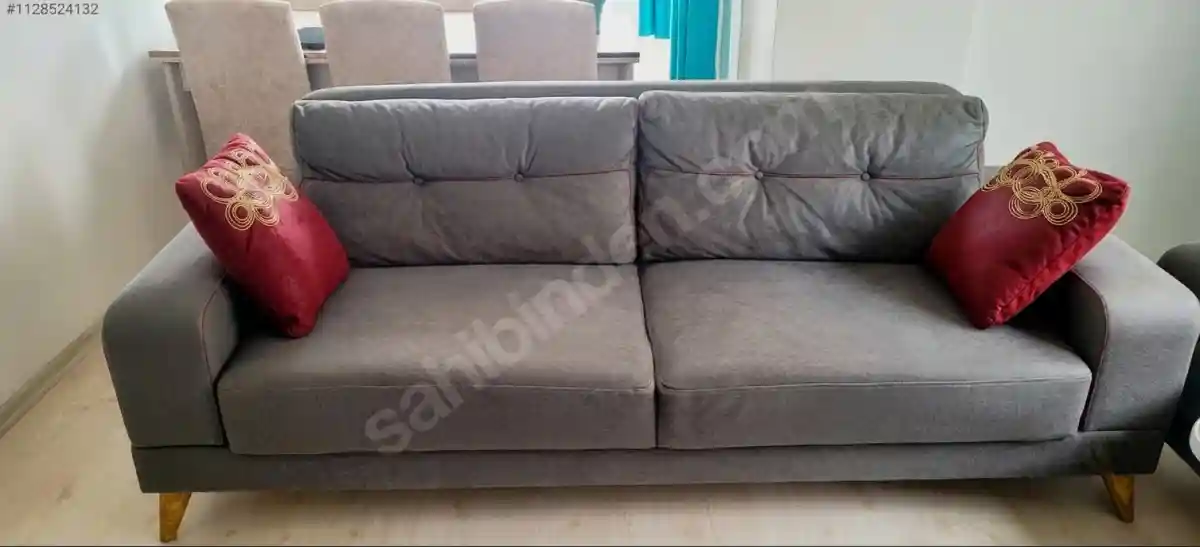 Gri kumaş üçlü koltuk