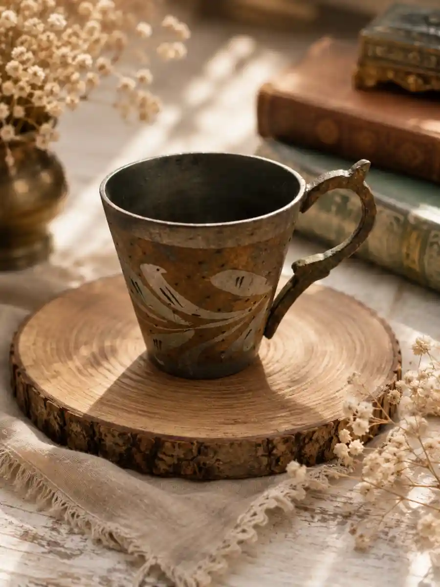 Osmanlı esintisi – çiçek motifli gümüş fincan