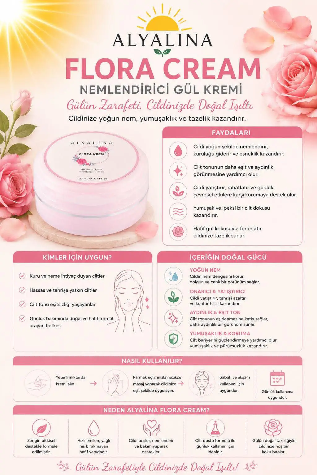 Alyalina flora cream nemlendirici gül kremi