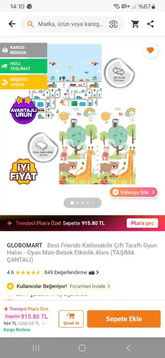 çift taraflı katlanabilir oyun halısı ufak tefek kusuru var kullanıma engel değil fiyatı uygun