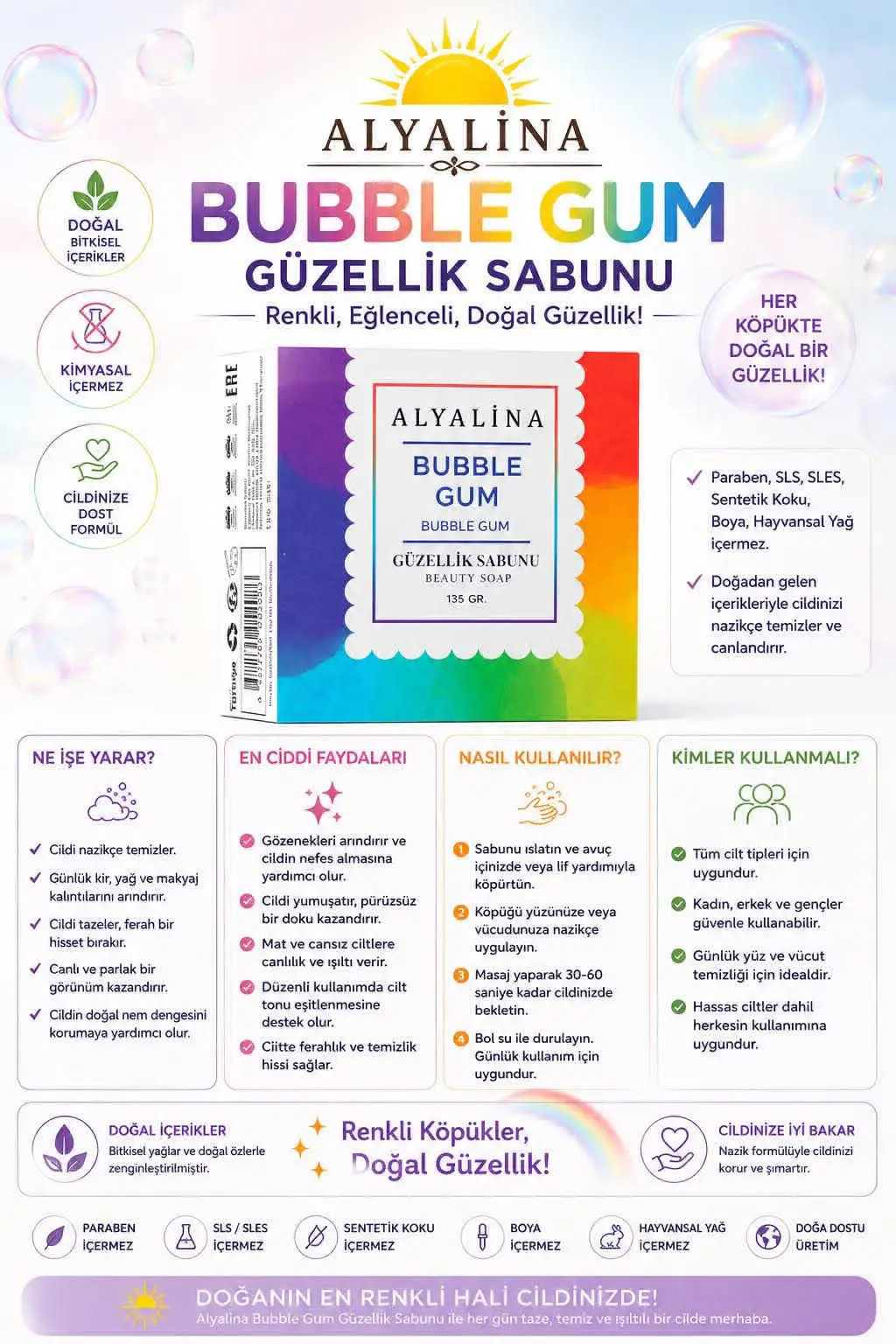 Renkli bubble gum güzellik sabunu