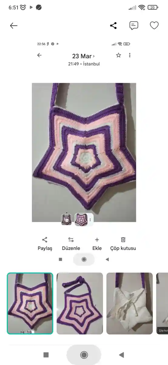 Yıldız desenli el yapımı çanta