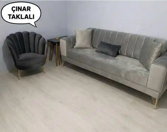 Gri renkli üçlü koltuk ve tekli koltuk takımı