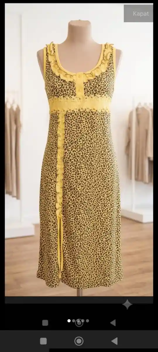Leopar desenli sarı gecelik