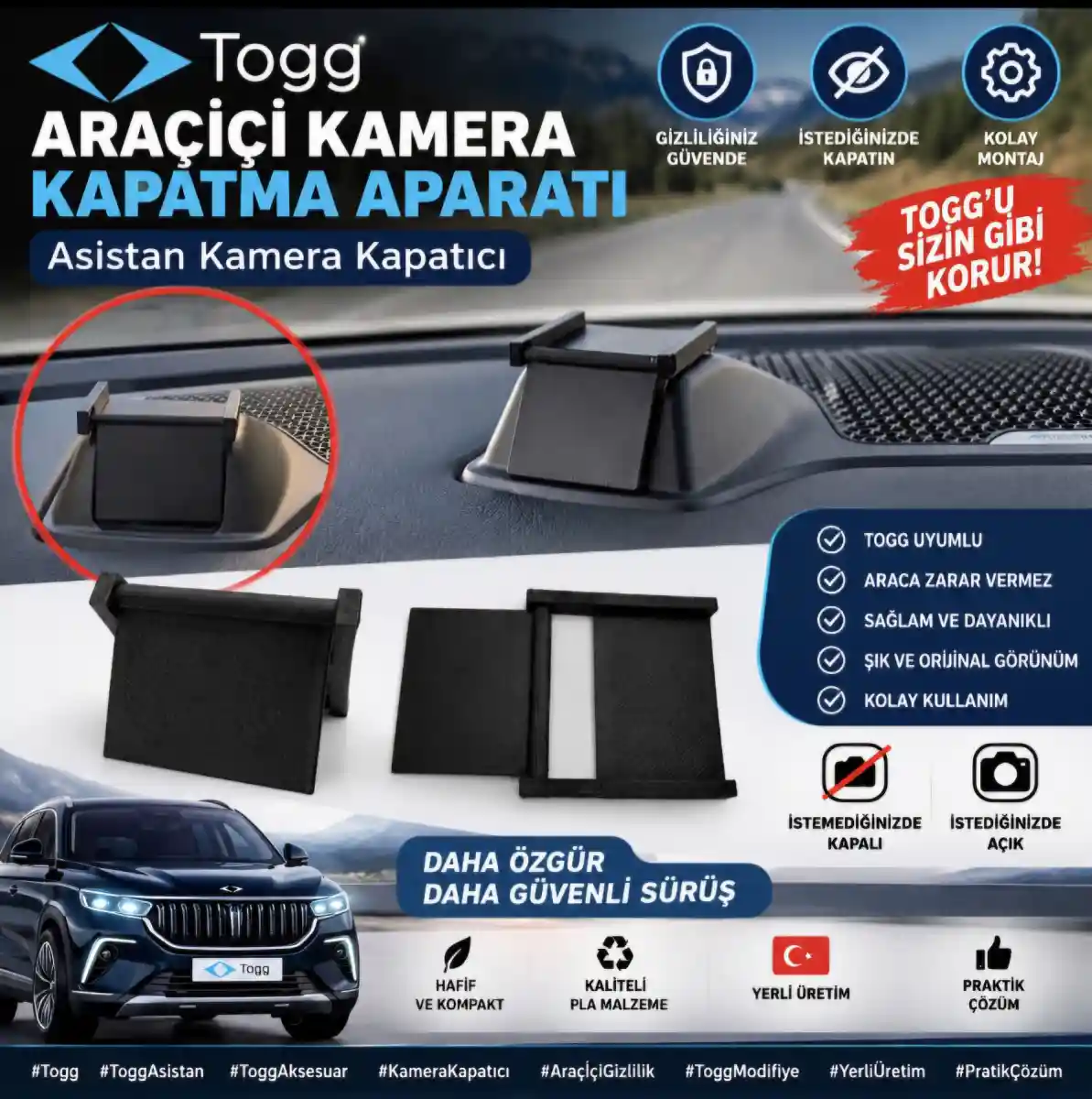 Togg araç i̇çi kamera kapatma aparatı asistan kamera kapatıcı ilan görseli