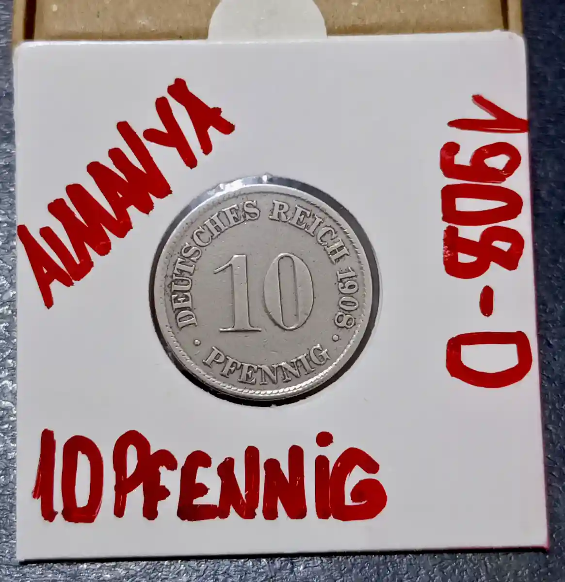 1908 yılı 10 pfennig madeni para d nadir seri.