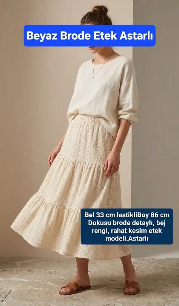 Beyaz brode detaylı etek