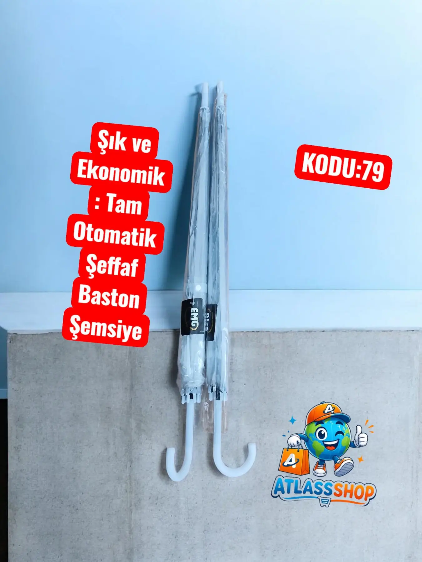 Otomatik şeffaf baston şemsiye ilan görseli