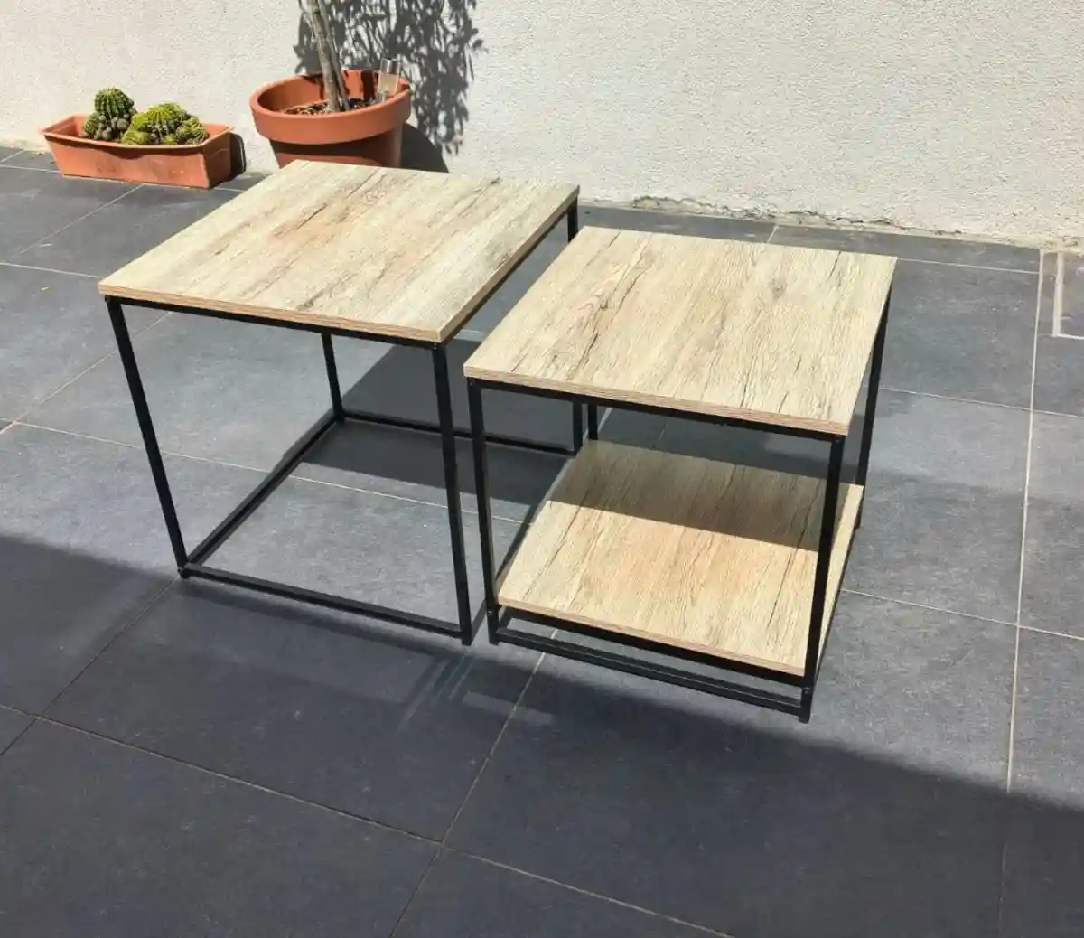 Ahşap görünümlü kahve masası seti