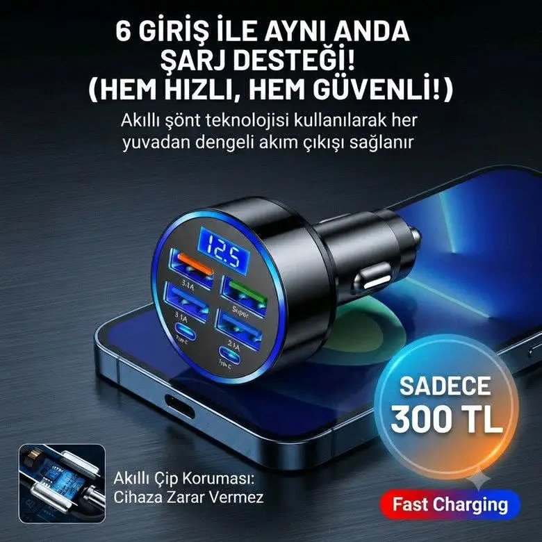6 girişli hızlı araç şarj aleti