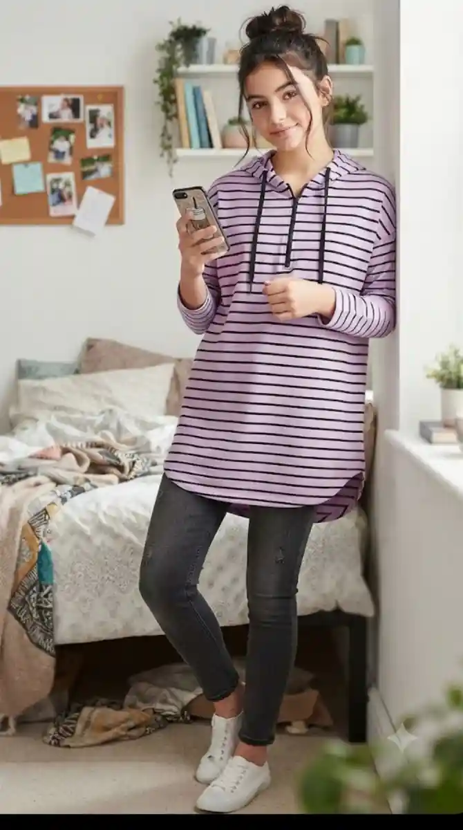 çizgili kapüşonlu kadın sweatshirt ilan görseli
