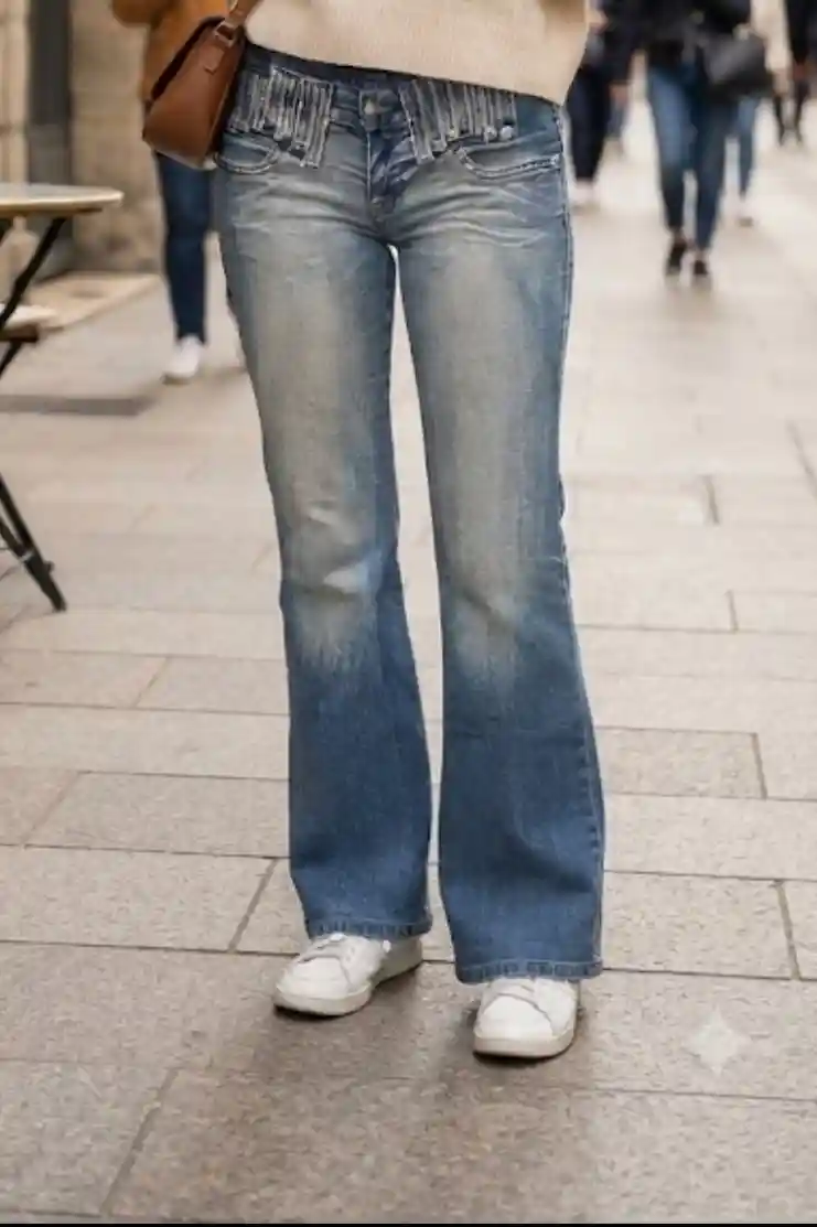 Yüksek bel flare kot pantolon. leke jean