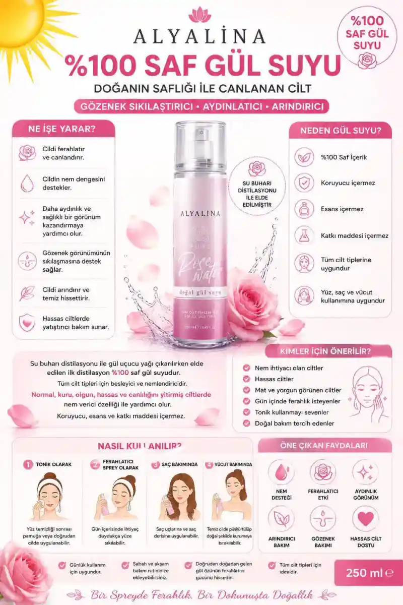 Alyalina %100 saf gül suyu 250ml