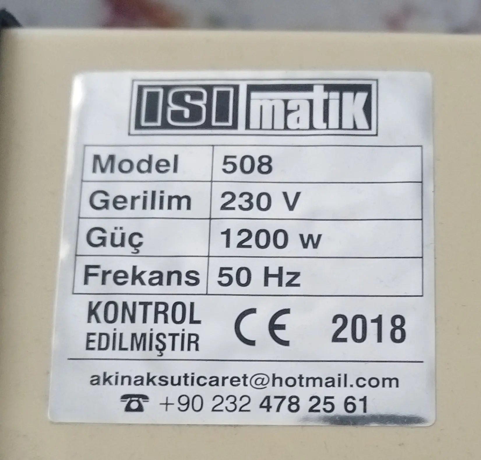 Isimatik 508 elektrikli isıtıcı