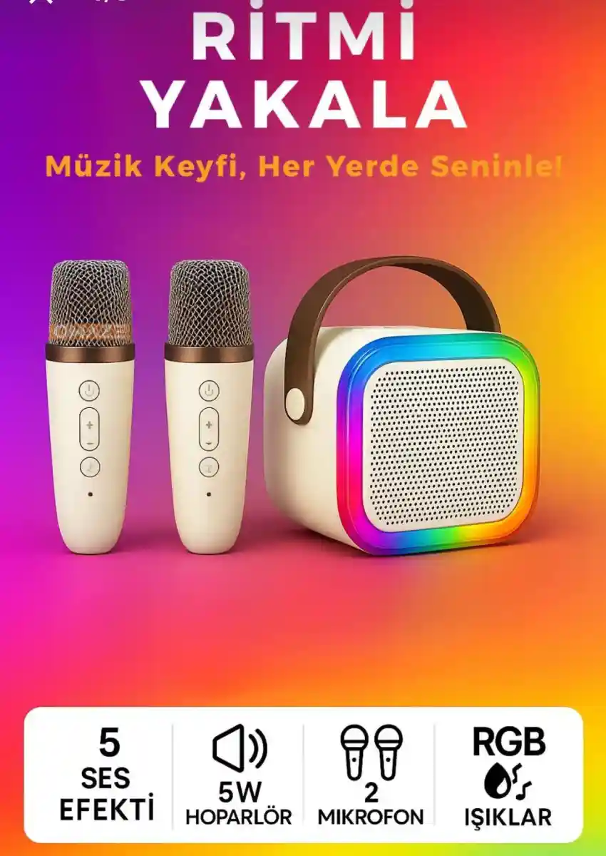 Rgb işıklandırmalı bluetooth hoparlör ve mikrofon seti
