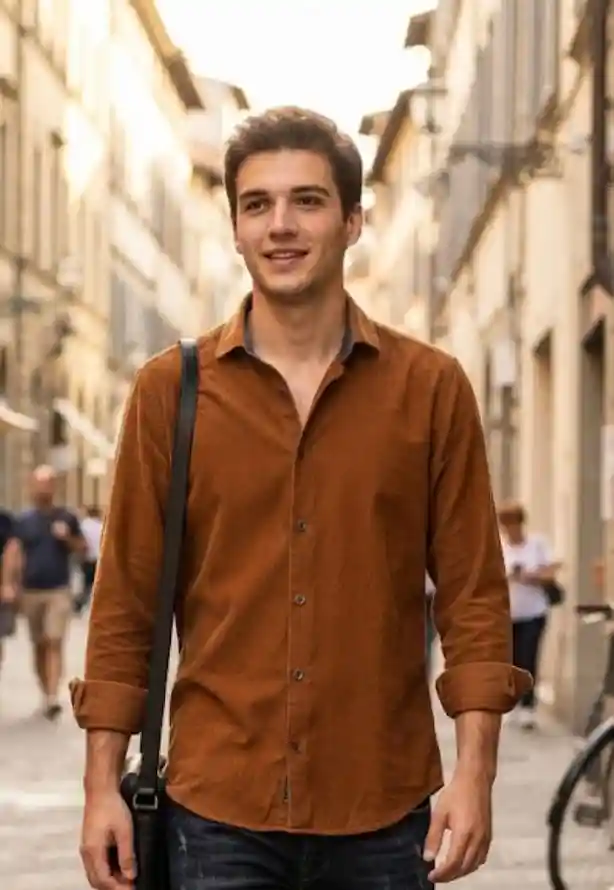 Taba camel ince fitilli  kadife slim fit gömlek