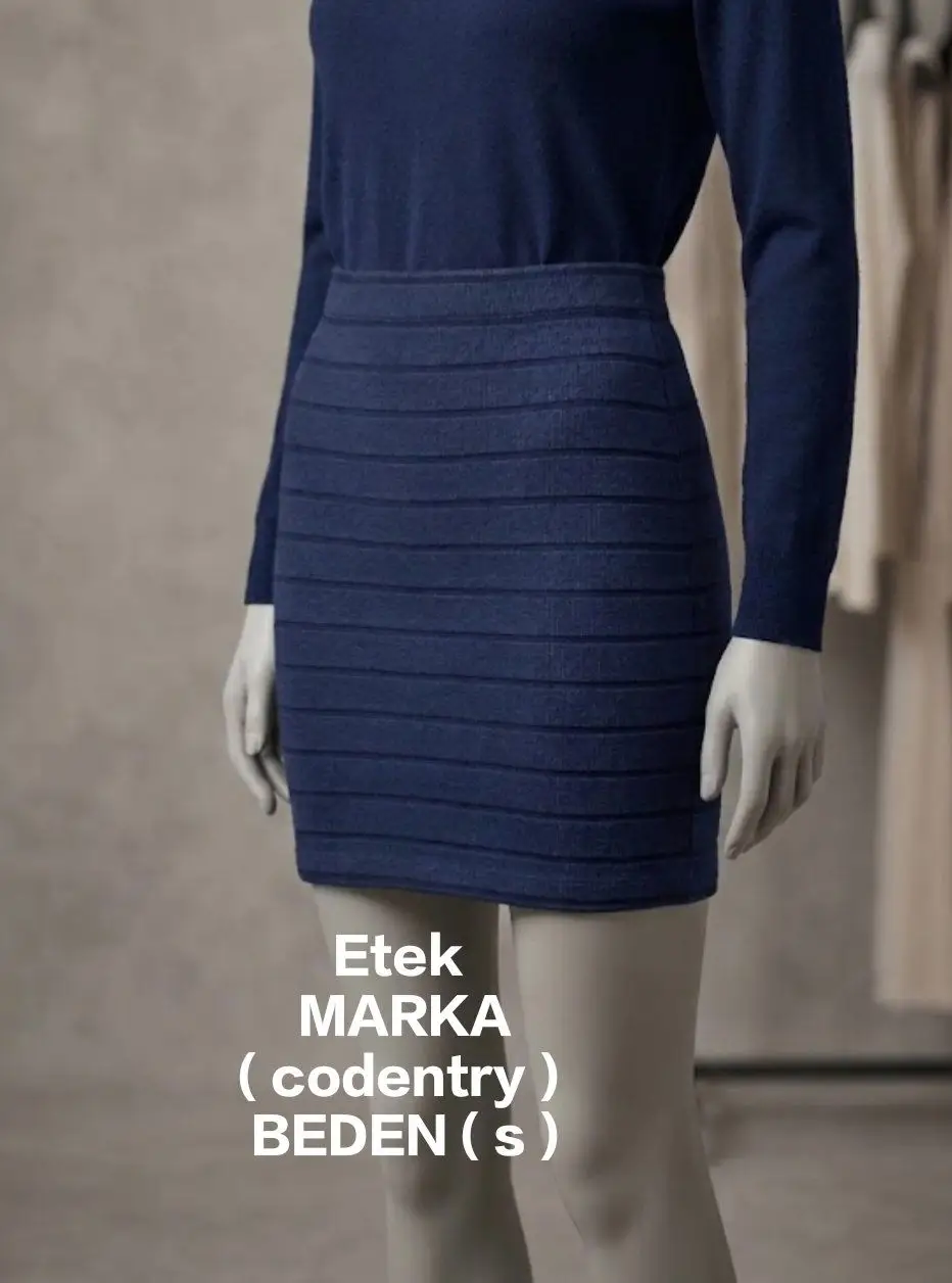 Koyu mavi çizgili etek