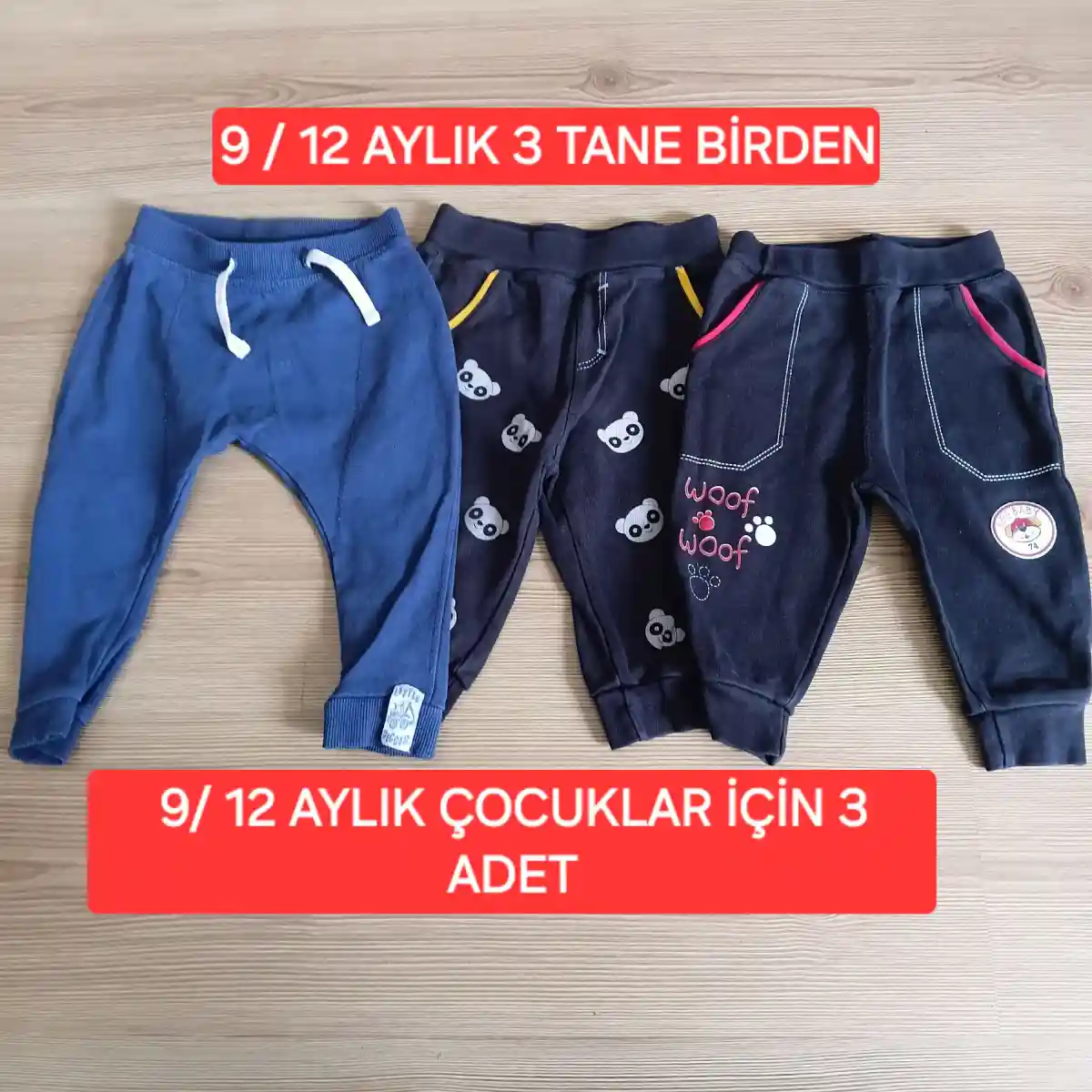 9/12 aylık çocuklar i̇çin 3'lü pantolon seti