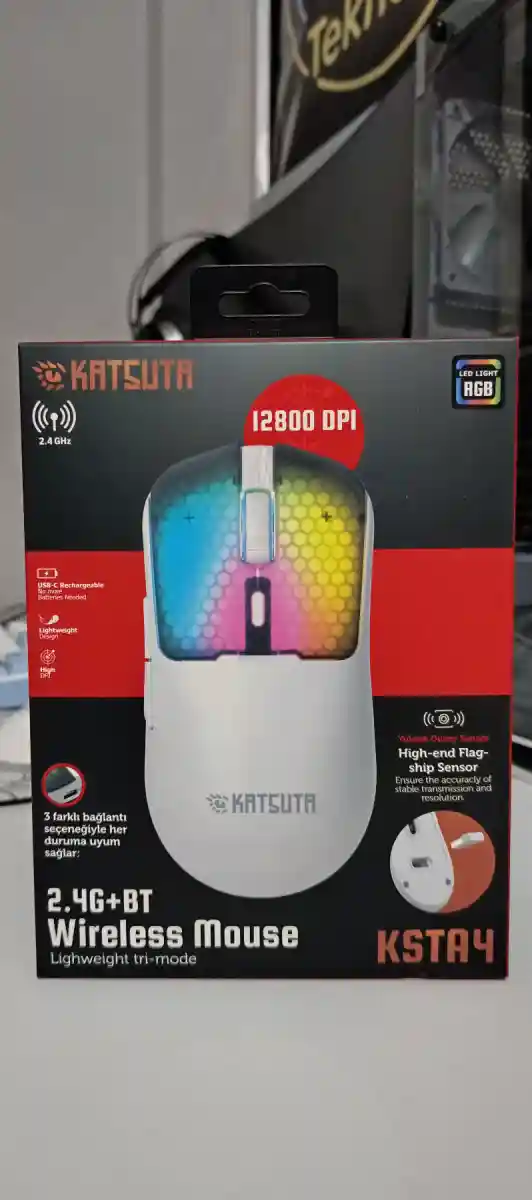 Katsuta kablosuz rgb bilgisayar mouse (sıfır kutulu ürün)beyaz renk