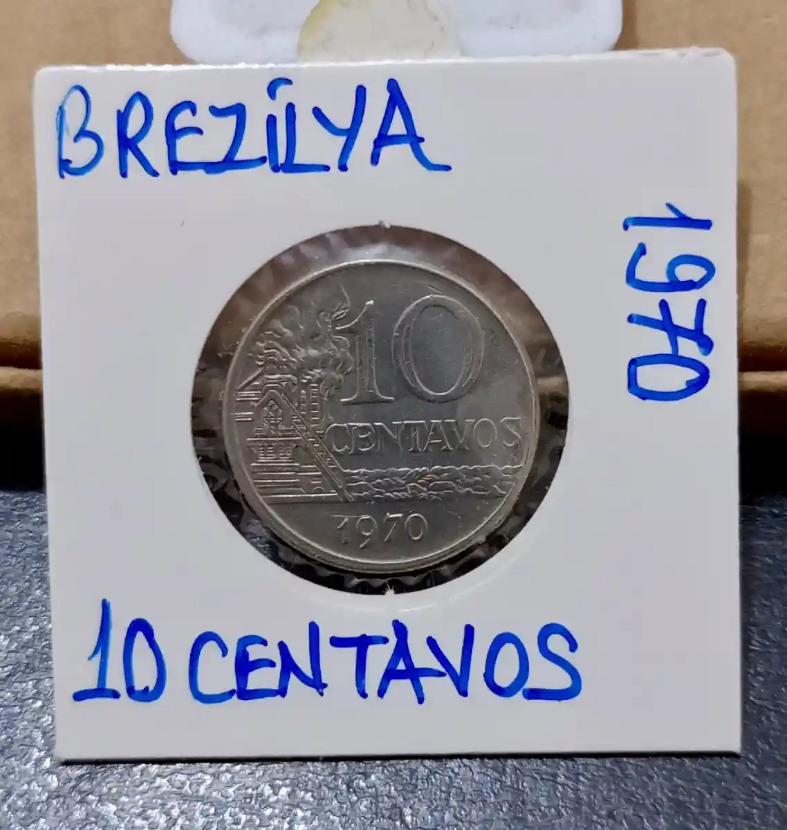 1970 brezilya 10 centavos madeni para