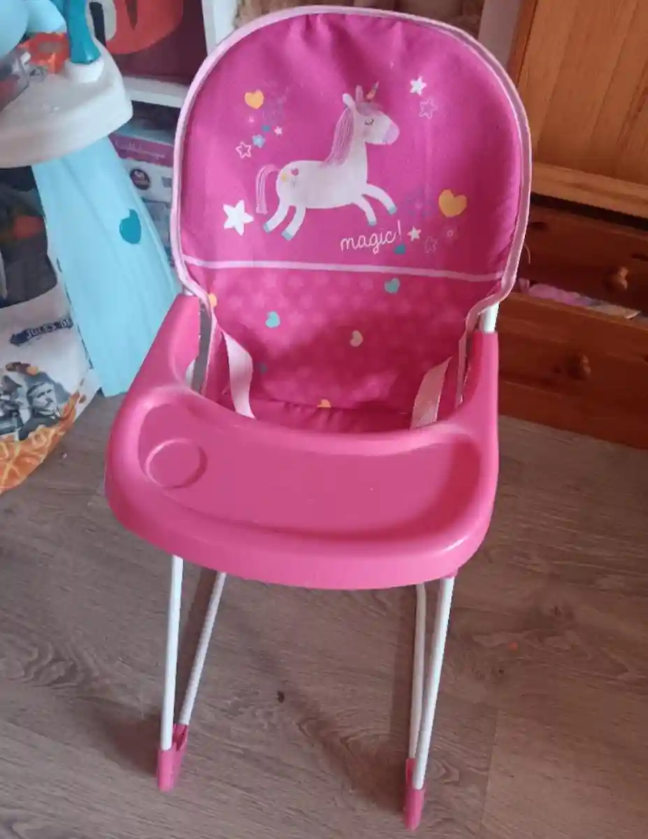 Pembe unicorn desenli yüksek mama sandalyesi