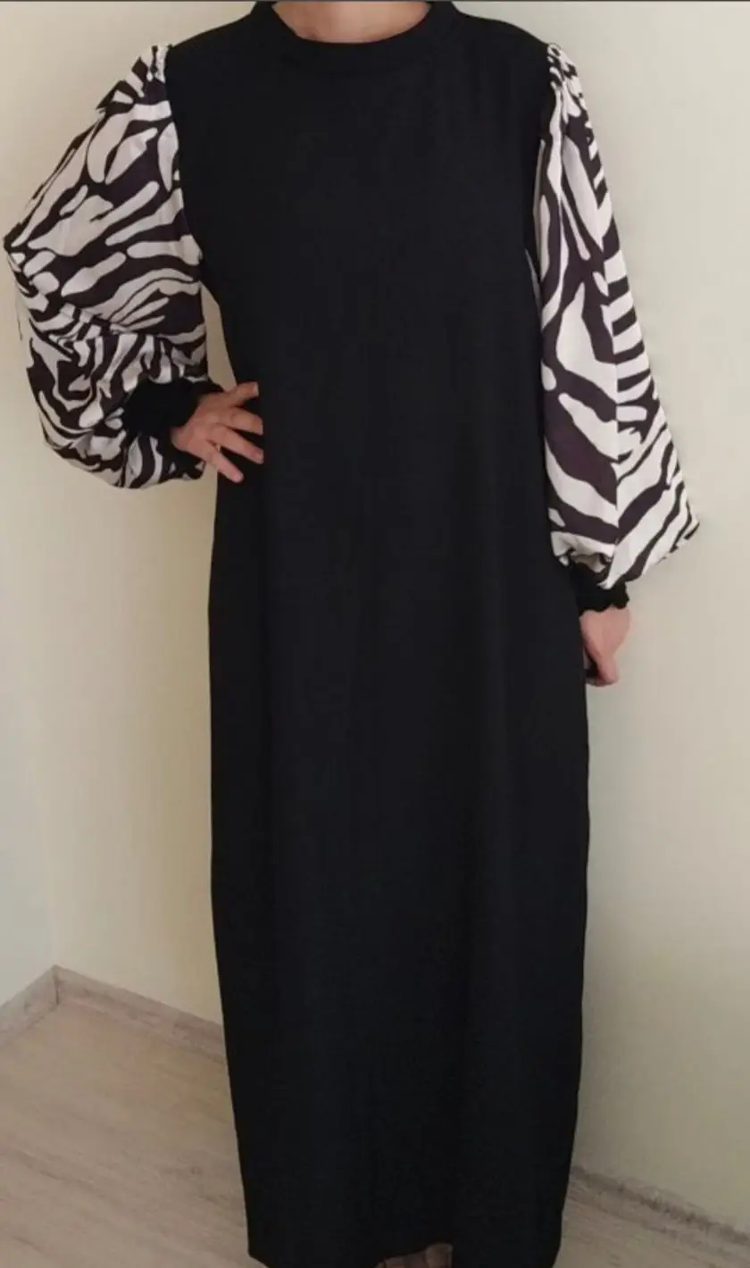 Zebra desenli kol detaylı uzun abiye