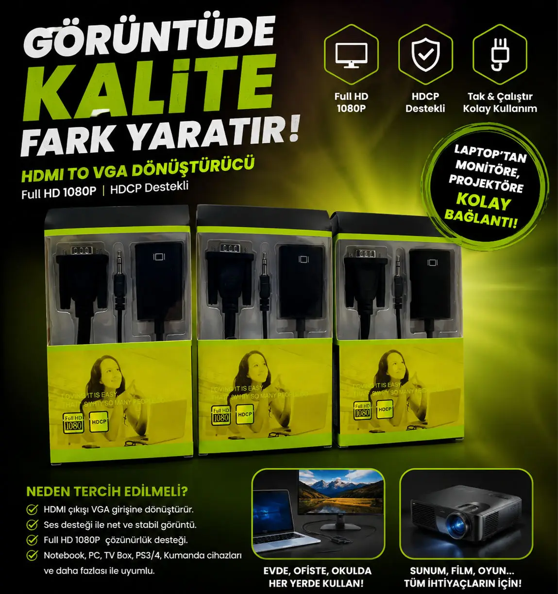 Hdmi'den vga'ya dönüştürücü ilan görseli