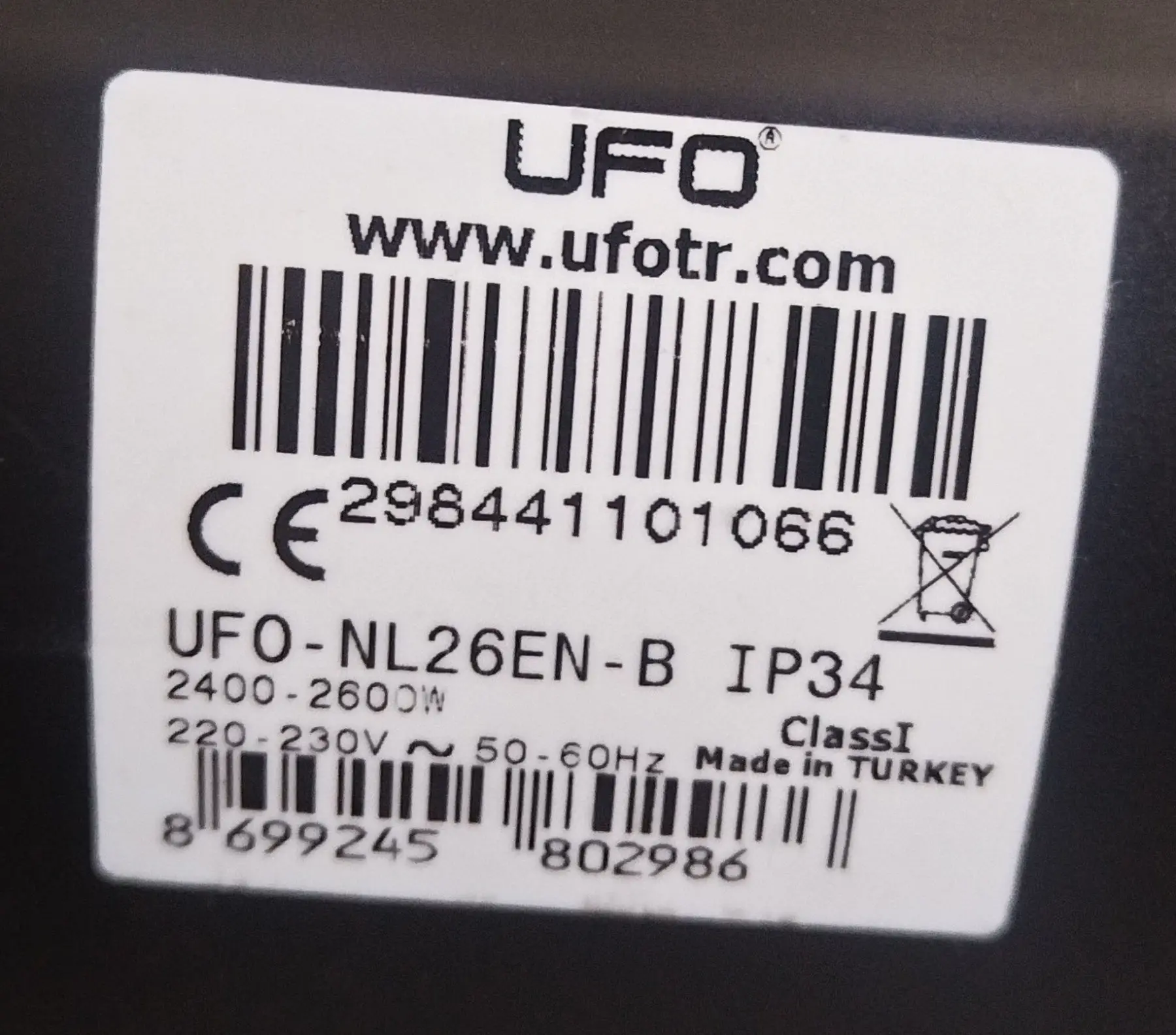 Ufo nl26en-b elektrikli isıtıcı