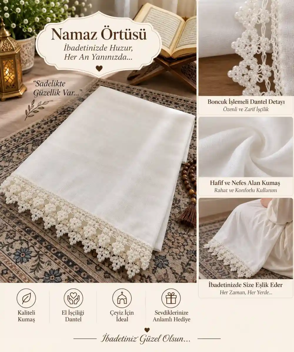 Nadir vintage el i̇şi boncuk i̇ğne oyalı ve tığ i̇şi namaz örtüsü