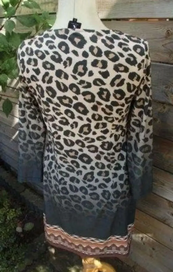 Leopar desenli uzun kollu elbise