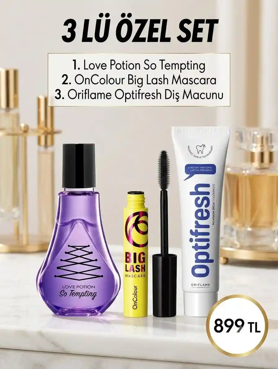 3'lü özel set: parfüm, maskara ve diş macunu