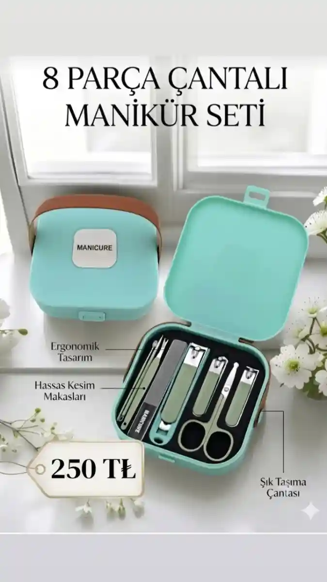 Ergonomik tasarımlı 8 parça manikür seti