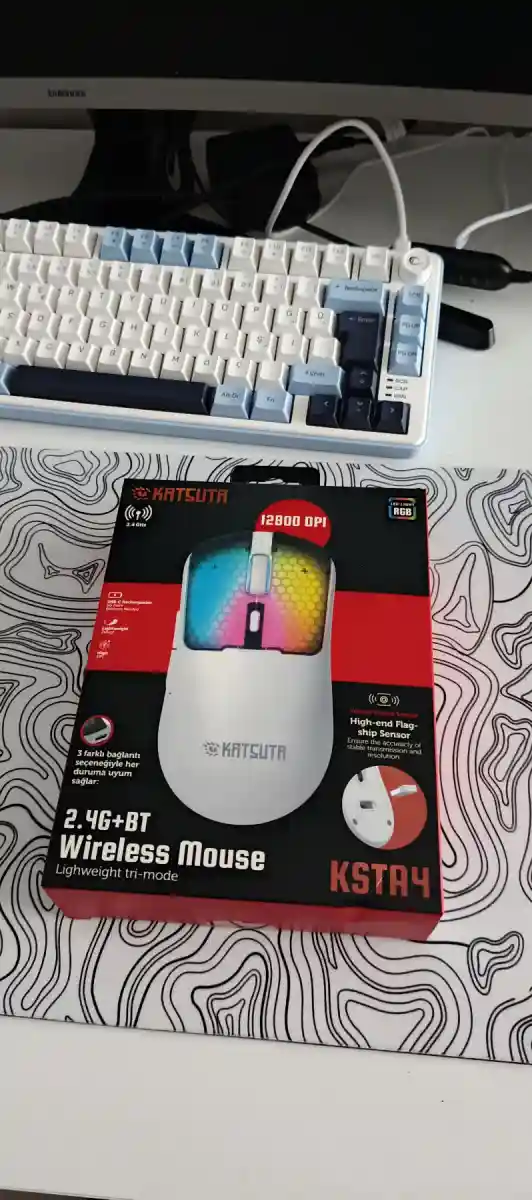 Katsuta kablosuz rgb bilgisayar mouse (sıfır kutulu ürün)beyaz renk