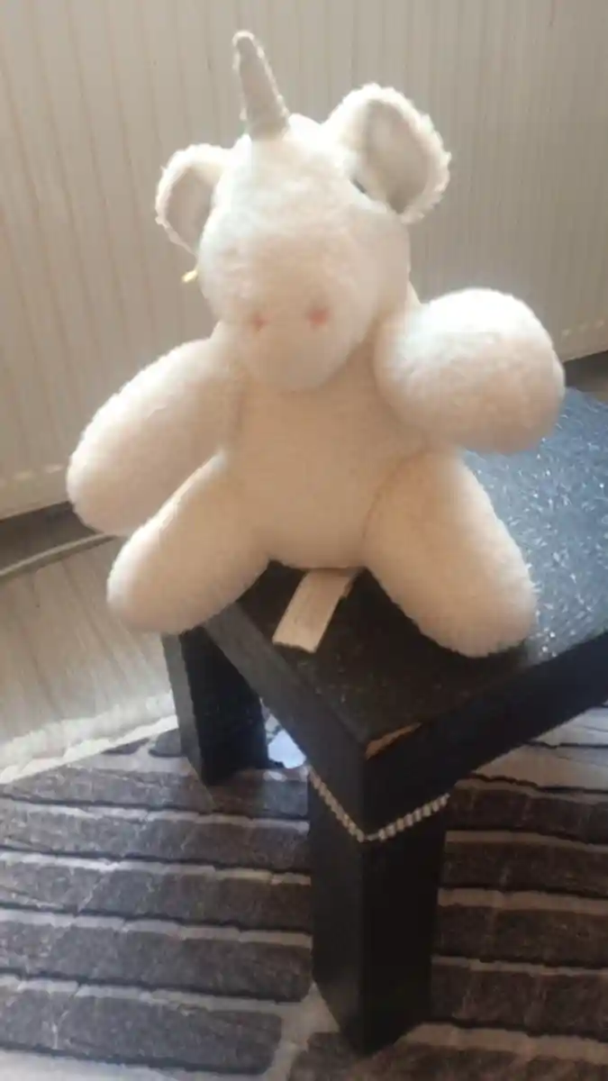 Renkli saçlı peluş tek boynuzlu at