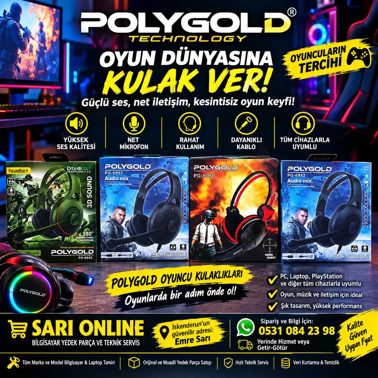 Polygold oyun kulaklığı - yüksek ses kalitesi