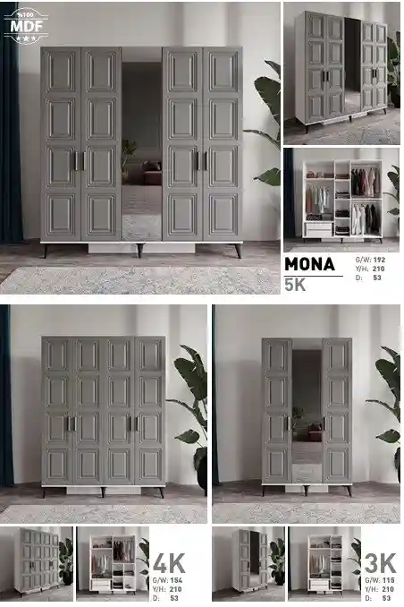 Mona model gri kapaklı dolap