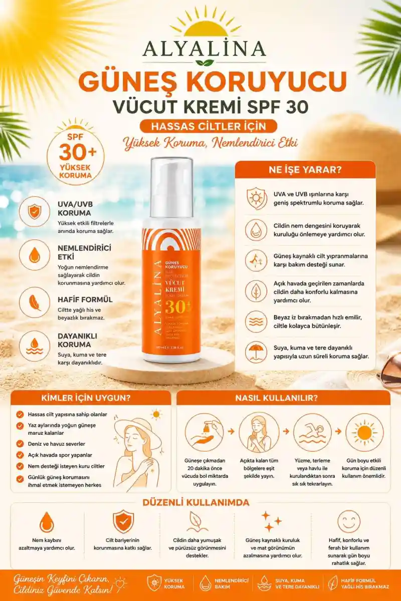 Alyalina güneş koruyucu vücut kremi spf 30