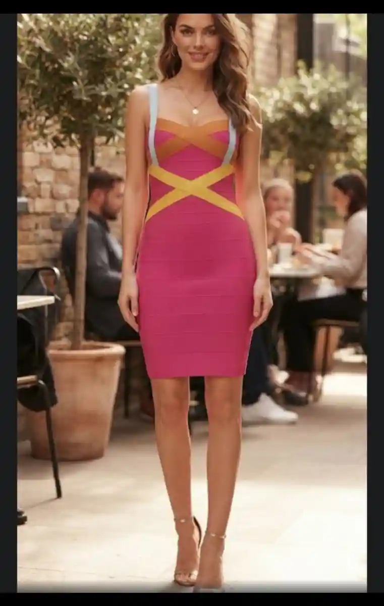 Pembe renkli kadın elbisesi