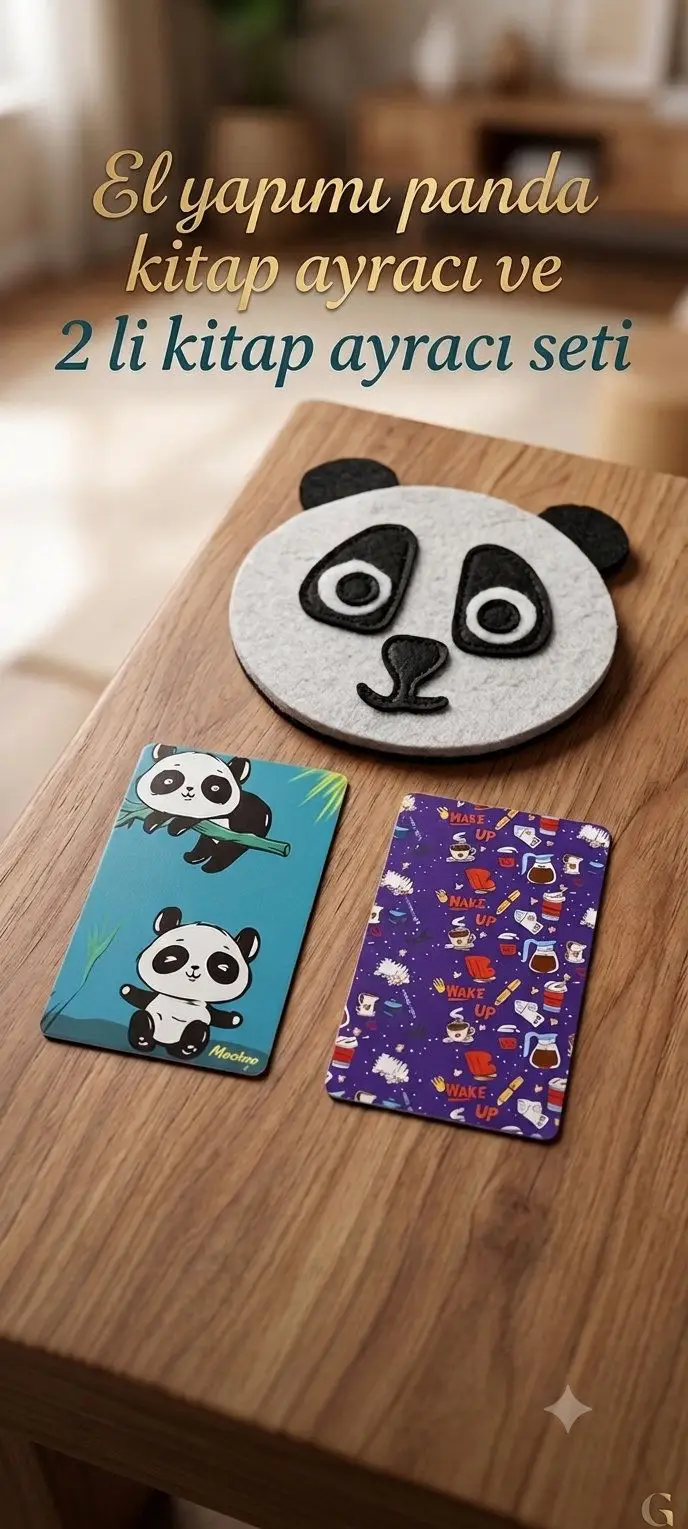 El yapımı panda ve 2'li kitap ayracı seti