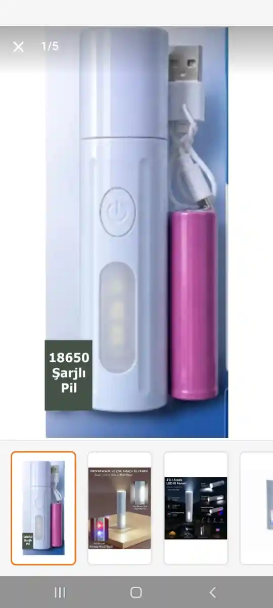 Usb ile şarj olabilen 18650 pil fener el feneri lamba led isik