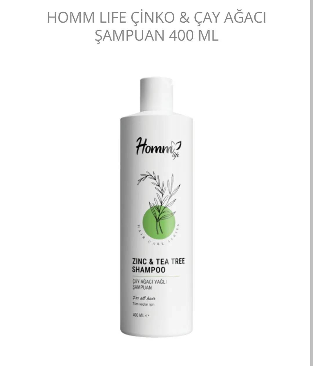 Homm life çinko & çay ağacı şampuanı 400 ml