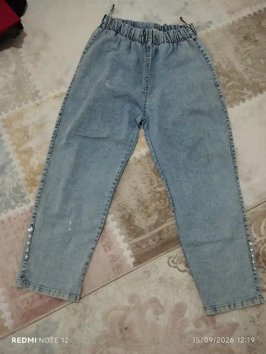 44 46 beden beli lastikli kot pantolon paçaları taşlı sorunsuz