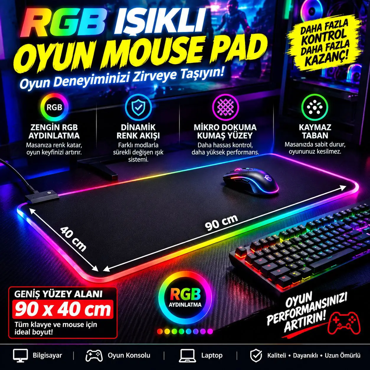 Rgb işıklı oyun mouse pad